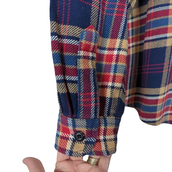 Lands End Plaid Blue Red Work Plaid Shirt size Large Heavy Button Front - Picture 5 of 15